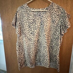 SHEIN Cream Leopard Print V-Neck Flutter Sleeve Blouse